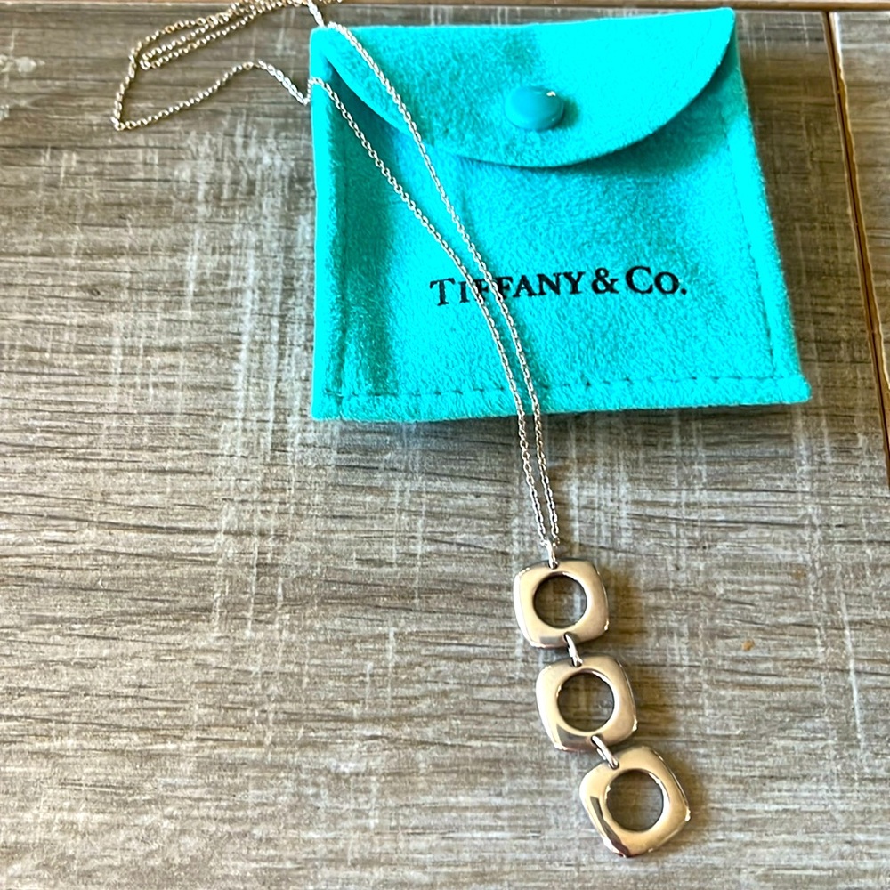 Tiffany & Co Sterling Silver Triple Square Cushion Pendant Necklace